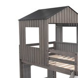 Wooden Twin Over Full Bunk Bed, Loft Bed with Playhouse, Farmhouse, Ladder, Slide and Guardrails, Antique Gray(OLD SKU :LT000028AAE) - Home Elegance USA
