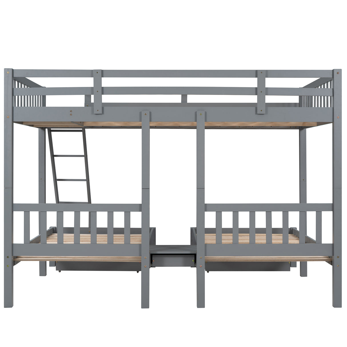 Full Over Twin & Twin Bunk Bed, Wood Triple Bunk Bed with Drawers and Guardrails, Gray (OLD SKU: LP000143AAE) - Home Elegance USA