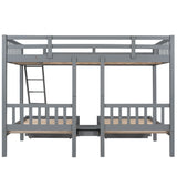 Full Over Twin & Twin Bunk Bed, Wood Triple Bunk Bed with Drawers and Guardrails, Gray (OLD SKU: LP000143AAE) - Home Elegance USA