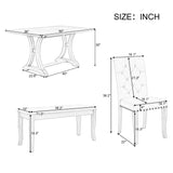 TREXM 6-Piece Farmhouse Dining Table Set, Rectangular Trestle Table and 4 Upholstered Chairs & Bench for Dining Room (Antique Gray) - Home Elegance USA