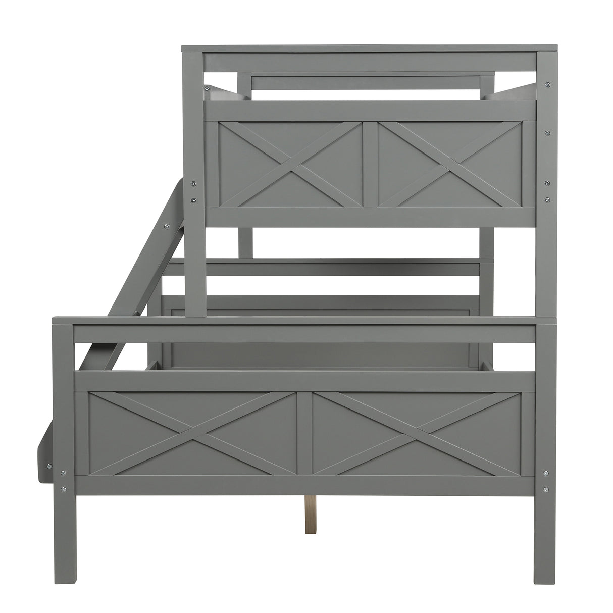 Twin over Full Bunk Bed with ladder, Safety Guardrail, Perfect for Bedroom, Gray - Home Elegance USA