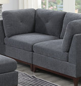 Ash Grey Chenille Fabric Modular Sofa Set 6pc Set Living Room Furniture Couch Sofa Loveseat 4x Corner Wedge 1x Armless Chair and 1x Ottoman Tufted Back Exposed Wooden Base | Home Elegance USA