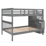 Stairway Full-Over-Full Bunk Bed with Storage and Guard Rail for Bedroom, Dorm, Gray(OLD SKU:LP000110AAE) - Home Elegance USA