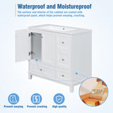 36 Inch Modern Bathroom Vanity with USB Charging, Two Doors and Three Drawers Bathroom Storage Vanity Cabinet, Small Bathroom Vanity cabinet with single sink , White & Gray Blue - Faucets Not Included