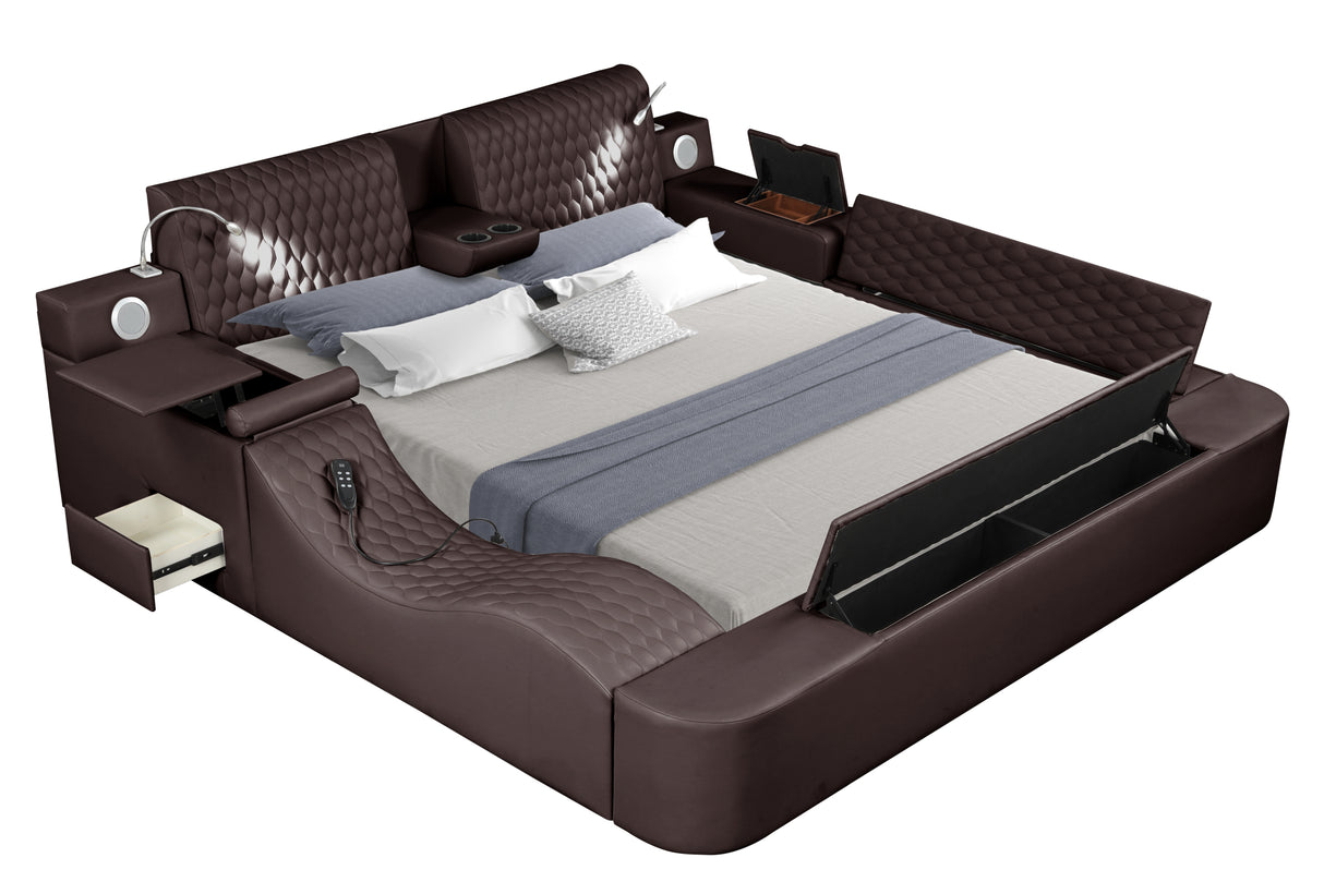 Zoya Smart Multifunctional King Size Bed Made with Wood in Brown - Home Elegance USA