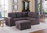 Katie Brown Linen Sleeper Sectional Sofa with Storage Ottoman, Storage Arm - Home Elegance USA