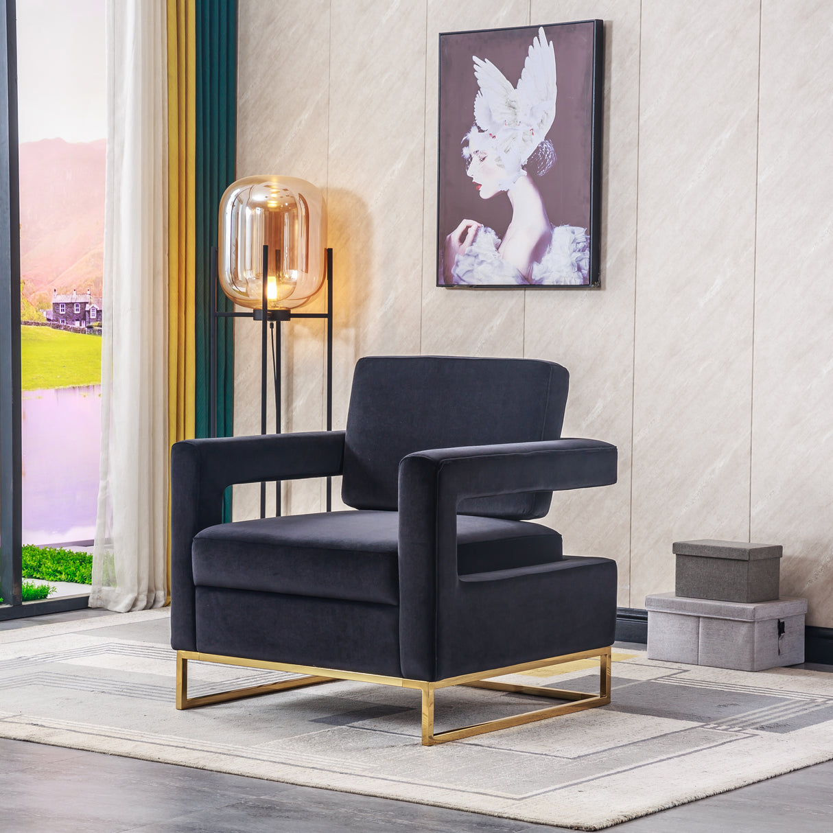 Modern Velvet Accent Chair, Elegant Armchair with Stainless Steel Base - Home Elegance USA