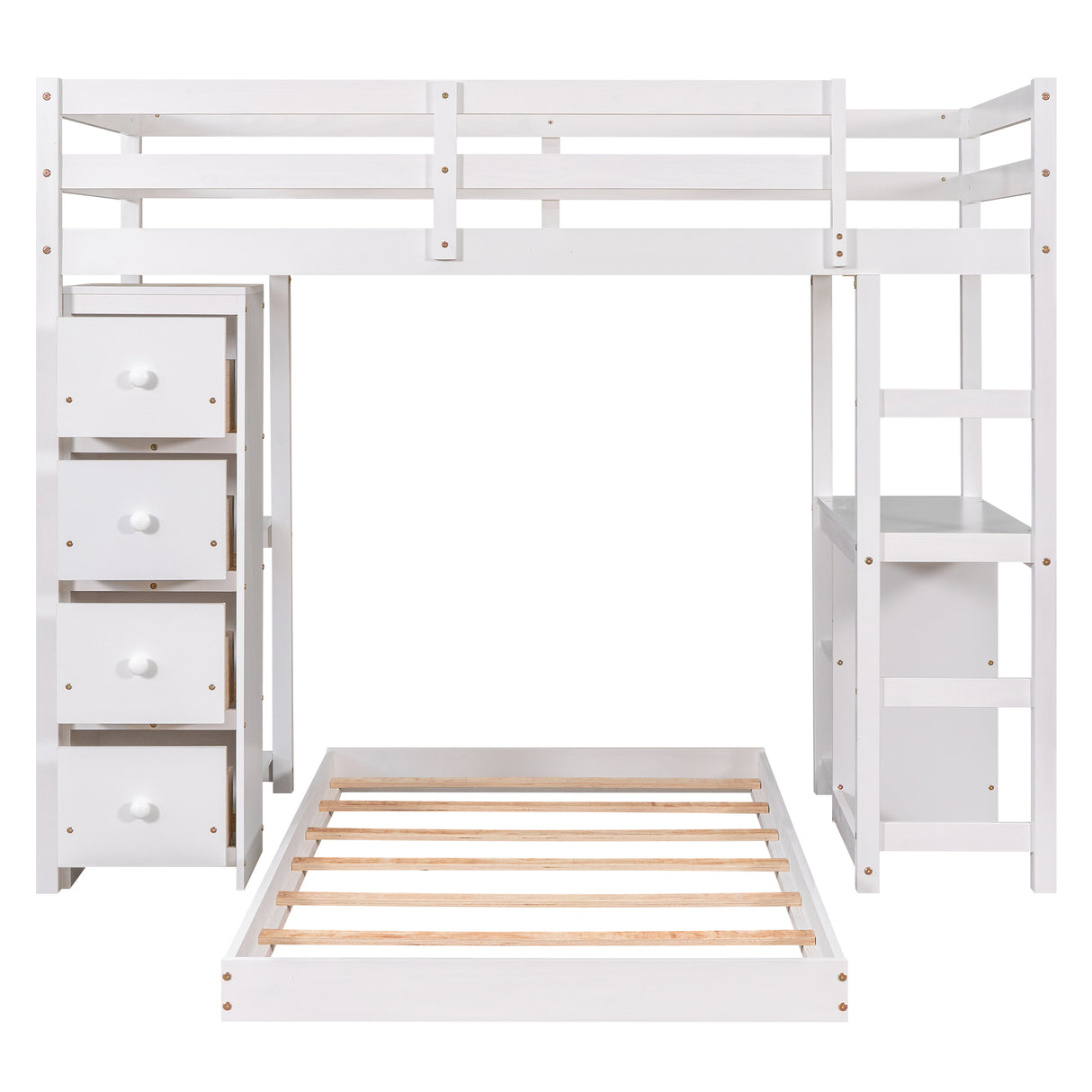 Twin over Twin Bed with Drawers and Shelves,White - Home Elegance USA
