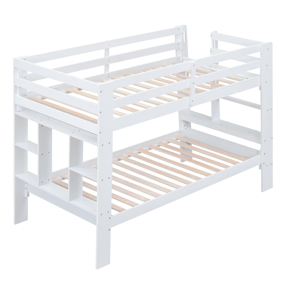 Twin over Twin Bunk Bed with Shelves and Built-in Ladder,  White (Expected Arrival Time:8.10) - Home Elegance USA