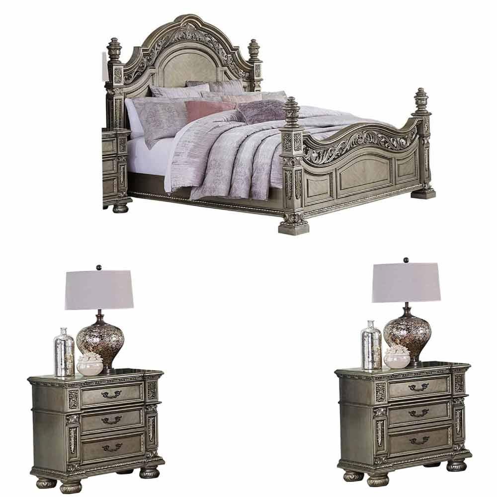 Homelegance - Catalonia 3 Piece Queen Bedroom Set In Platinum Gold - 1824Pg-1-3