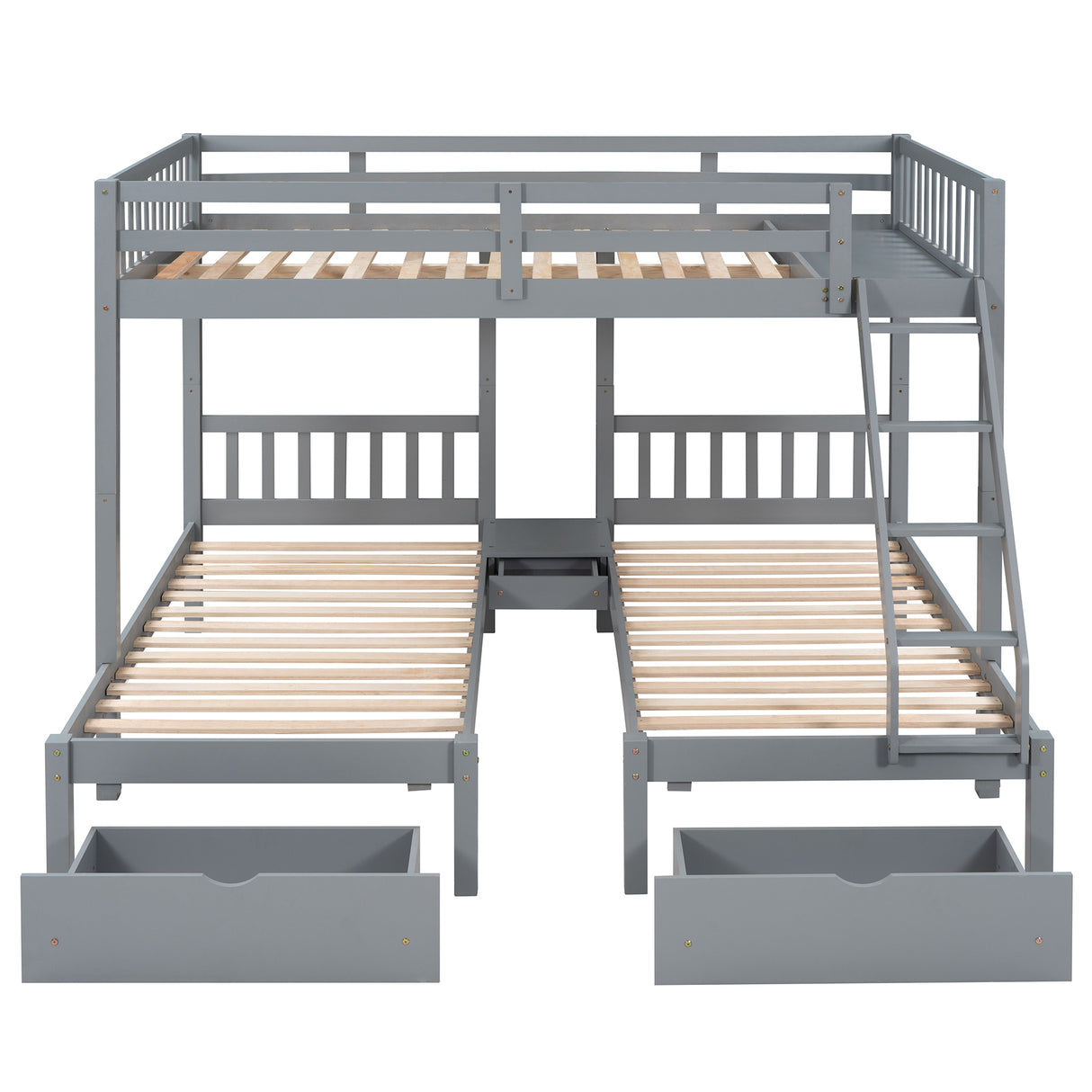 Full Over Twin & Twin Bunk Bed, Wood Triple Bunk Bed with Drawers and Guardrails, Gray (OLD SKU: LP000143AAE) - Home Elegance USA