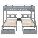 Full Over Twin & Twin Bunk Bed, Wood Triple Bunk Bed with Drawers and Guardrails, Gray (OLD SKU: LP000143AAE) - Home Elegance USA