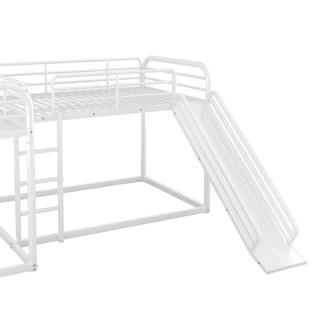 Full and Twin Size L-Shaped Bunk Bed with Slide and Short Ladder, White - Home Elegance USA