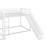 Full and Twin Size L-Shaped Bunk Bed with Slide and Short Ladder, White - Home Elegance USA