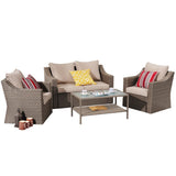 7-Pieces Wicker Patio Conversation Set with Beige Cushions