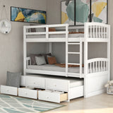 Twin Bunk Bed with Ladder, Safety Rail, Twin Trundle Bed with 3 Drawers for Teens Bedroom, Guest Room Furniture(White)(OLD SKU :LP000071AAK） - Home Elegance USA