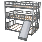 Full-Over-Full-Over-Full Triple Bed with Built-in Ladder and Slide , Triple Bunk Bed with Guardrails, Gray(OLD SKU :LP000052AAE) - Home Elegance USA