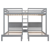 Full XL over Twin&Twin Bunk Bed with Built-in Four Shelves and Ladder,Gray - Home Elegance USA