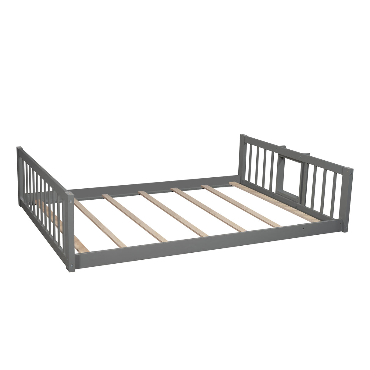 Full-Over-Full-Over-Full Triple Bed with Built-in Ladder and Slide , Triple Bunk Bed with Guardrails, Gray(OLD SKU :LP000052AAE) - Home Elegance USA