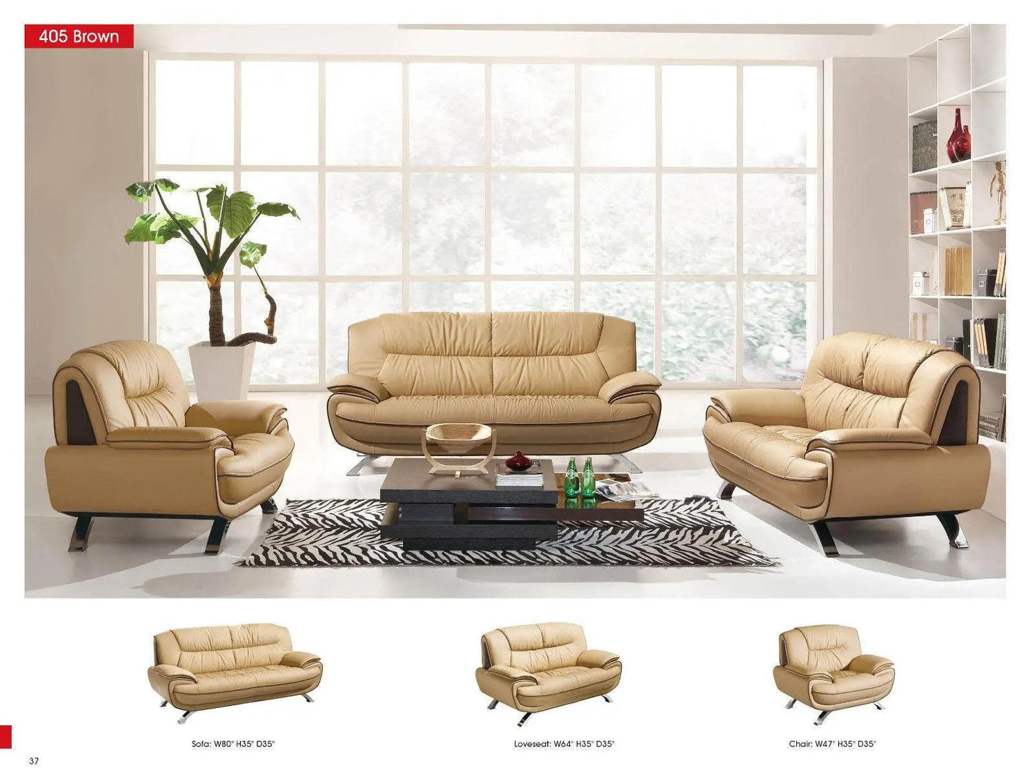 405 Contemporary Sofa And Loveseat In Beige/Brown Color | ESF | Home Elegance USA