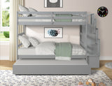 Bunk Beds Twin over Twin Stairway Storage function  Gray - Home Elegance USA