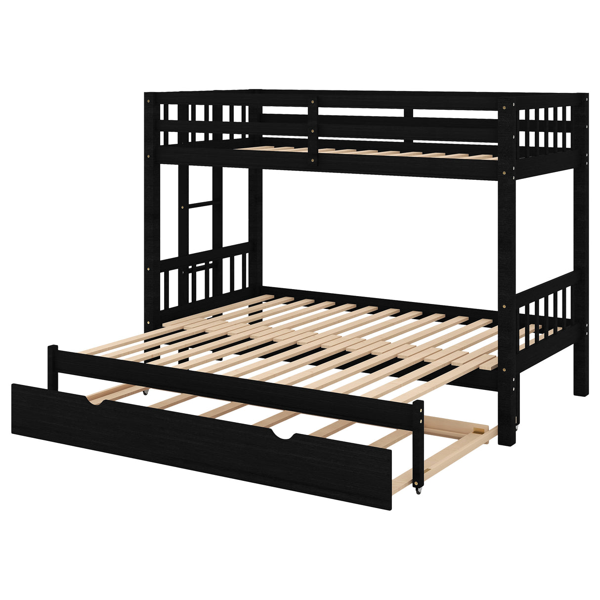 Twin over Pull-out Bunk Bed with Trundle, Espresso - Home Elegance USA