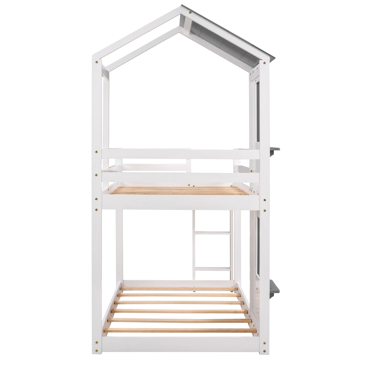 Twin Over Twin Bunk Bed Wood Bed with Roof, Window, Guardrail, Ladder (White)(OLD SKU :LP000056AAK) - Home Elegance USA