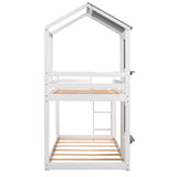 Twin Over Twin Bunk Bed Wood Bed with Roof, Window, Guardrail, Ladder (White)(OLD SKU :LP000056AAK) - Home Elegance USA