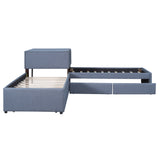 L-shaped Upholstered Platform Bed with Trundle and Two Drawers Linked with built-in Desk,Twin,Gray - Home Elegance USA