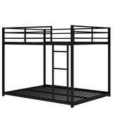 Full over Full Metal Bunk Bed, Low Bunk Bed with Ladder, Black（Old SKU:MF197034AAB） - Home Elegance USA