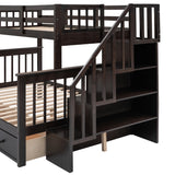 Stairway Twin-Over-Full Bunk Bed with Drawer, Storage and Guard Rail for Bedroom, Dorm, for Adults, Espresso color( old sku: LP000219AAP ) - Home Elegance USA