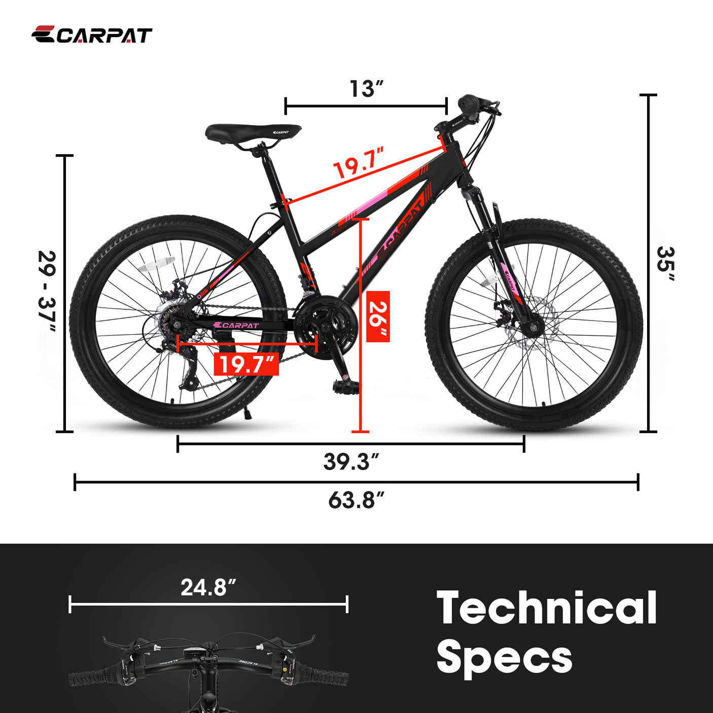 S24103 24 inch Mountain Bike for Teenagers Girls Women, Shimano 21 Speeds Gear MTB with Dual Disc Brakes and 100mm Front Suspension, White/Pink/BLACK