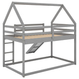 Twin Size Bunk House Bed with Slide and Ladder,Gray - Home Elegance USA