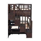 Stairway Twin XL Loft Bed with Twin Size Trundle and 3 Drawers, Storage, Desk, Espresso - Home Elegance USA