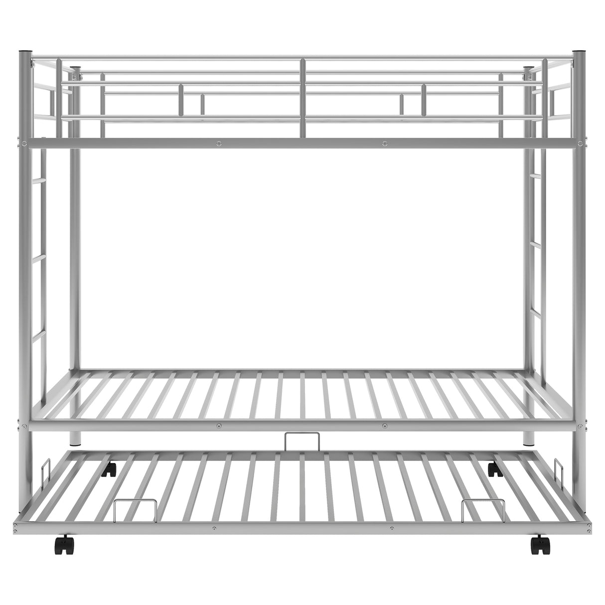 Twin over Twin Bunk Bed with Trundle, Silver - Home Elegance USA