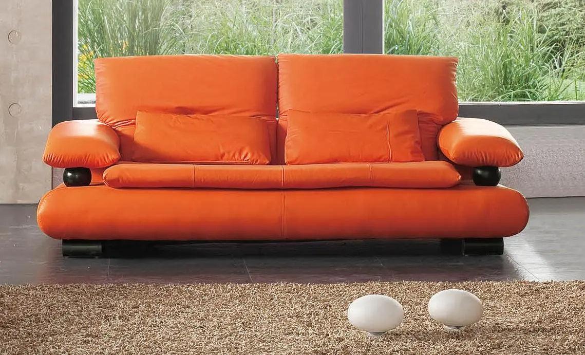 Orange leather sofa hot sale and loveseat