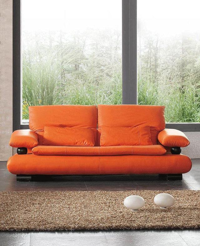 410 Modern Leather Sofa In Rich Orange - 4103Orange | ESF | Home Elegance USA