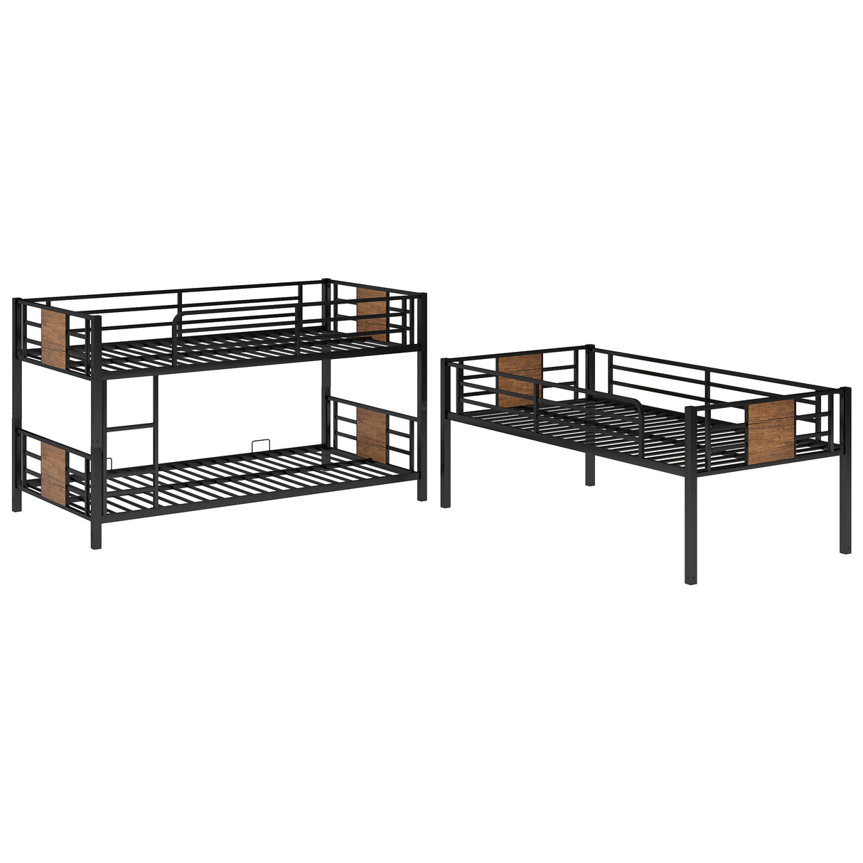 Twin Size Triple Metal Bunk Bed, with Wood Decoration Headboard and Footboard, Brown - Home Elegance USA