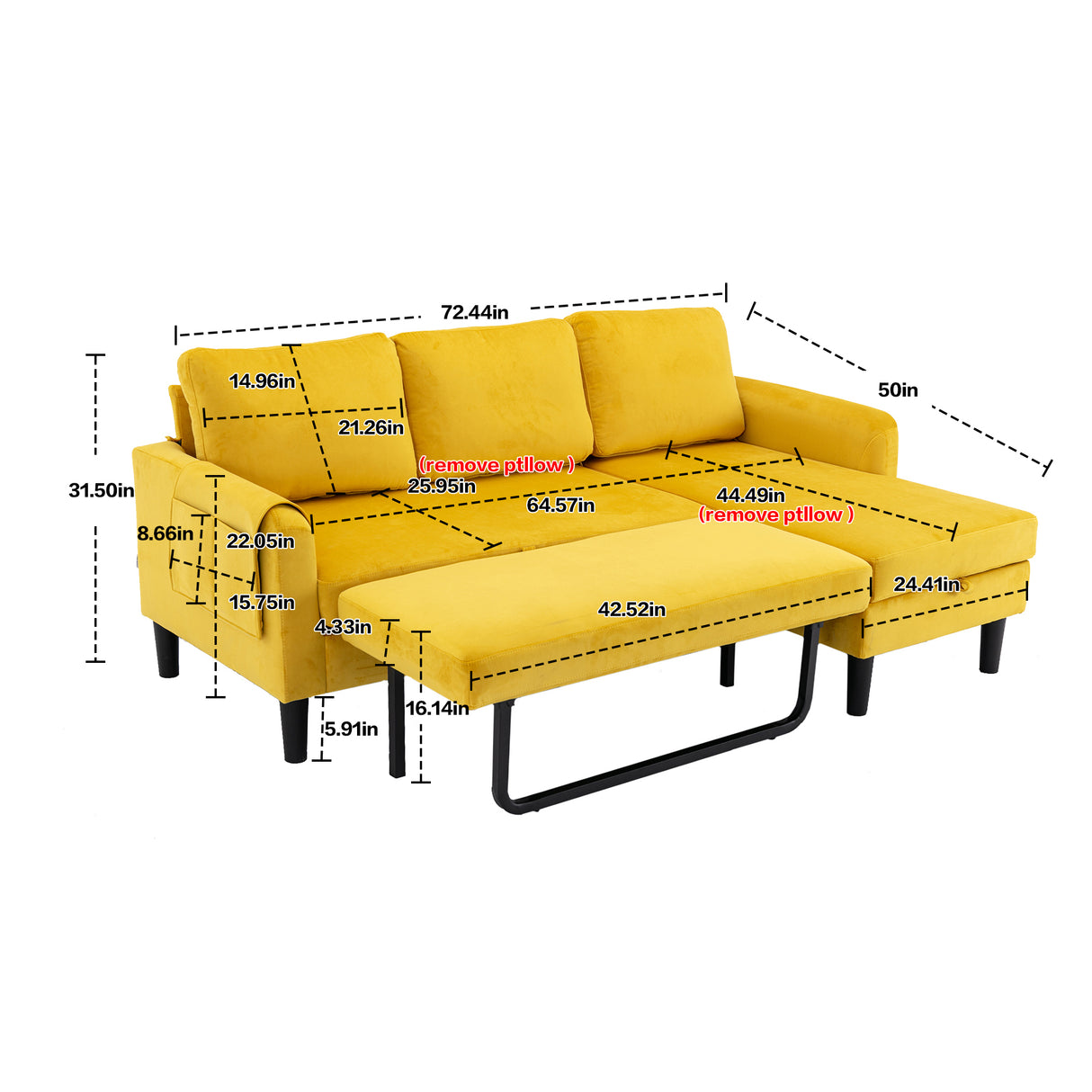 UNITED WE WIN Sectional Sofa Reversible Sectional Sleeper Sectional Sofa with Storage Chaise - Home Elegance USA