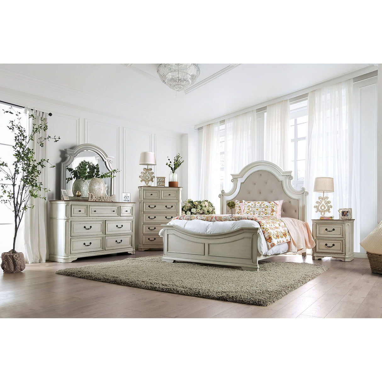 Pembroke - 5 Piece Queen Bedroom Set With Chest - Antique Whitewash - Home Elegance USA