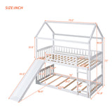 Twin Over Twin Bunk Bed with Slide, House Bed with Slide, White(OLD SKU: LT000213AAK) - Home Elegance USA