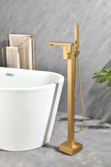 Freestanding Bathtub Faucet Tub Filler gold Floor Mount Bathroom Faucets Brass Single Handle with Hand Shower