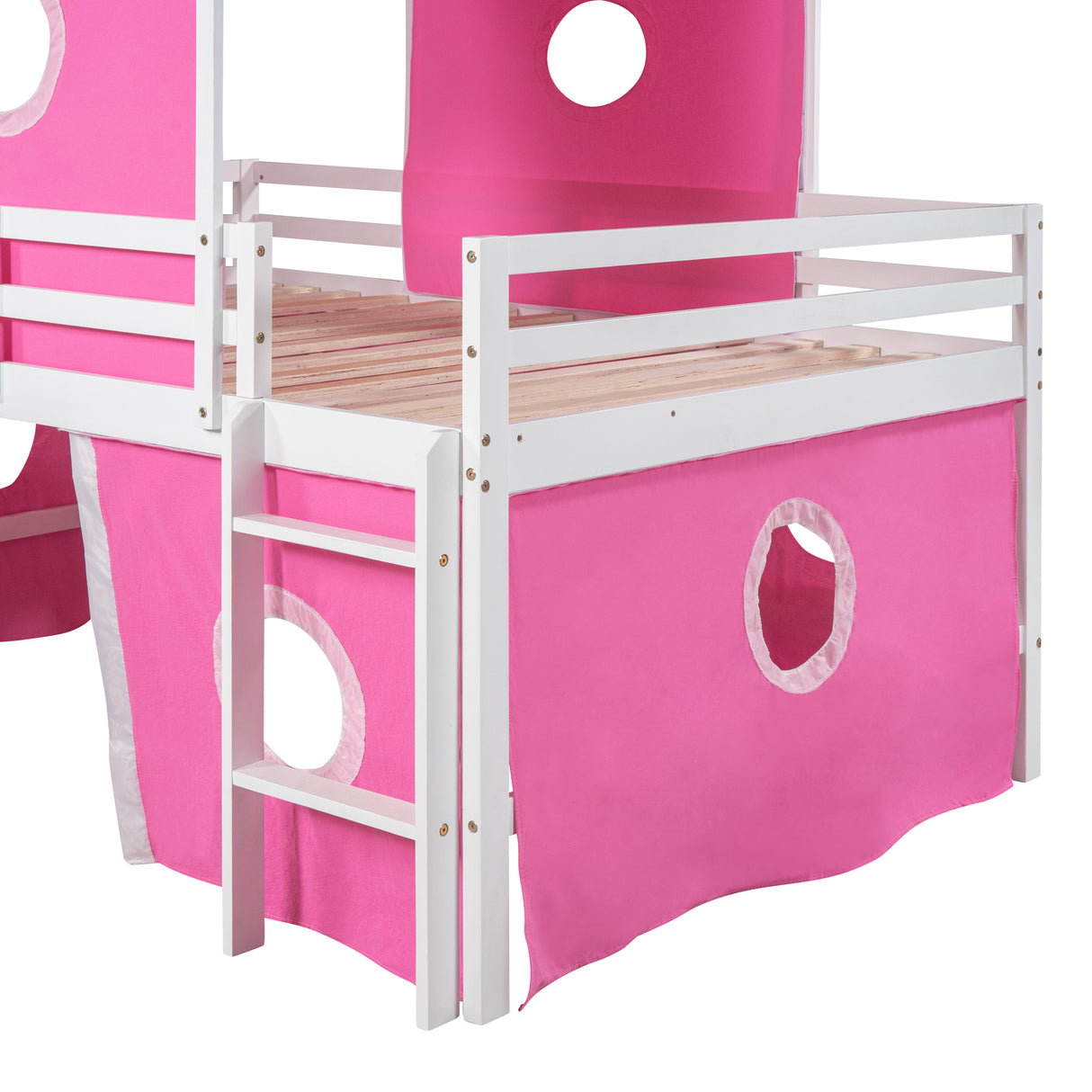 Full Size Bunk Bed with Slide Pink Tent and Tower - Pink - Home Elegance USA