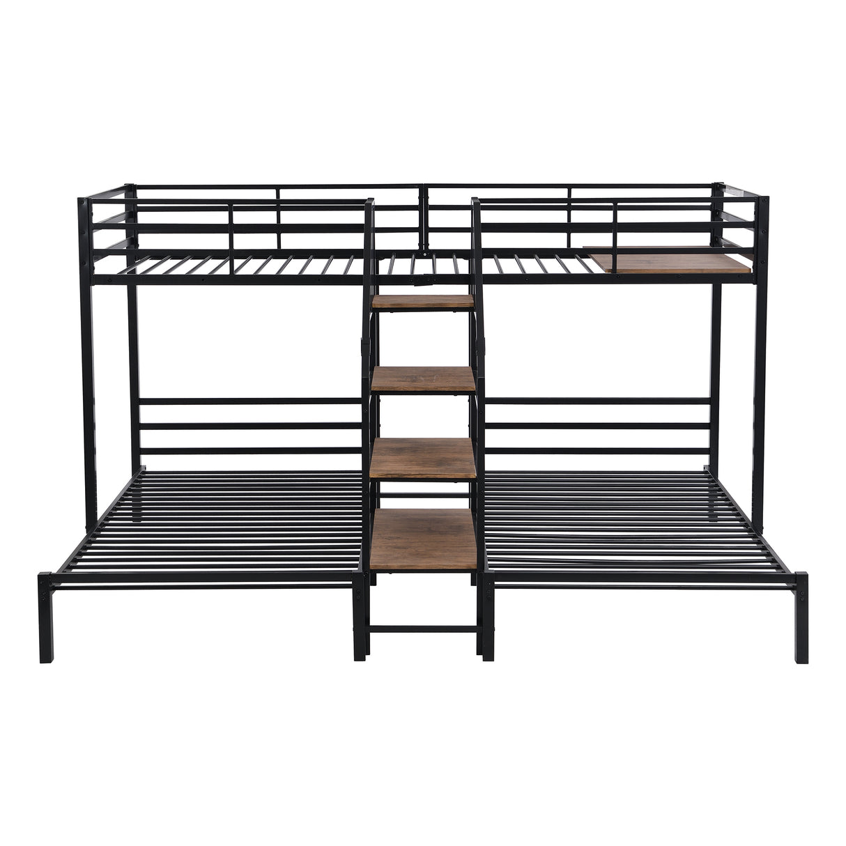 Metal Twin over Twin & Twin Bunk Bed, Triple Bunk Bed with Storage Shelves Staircase, Black - Home Elegance USA