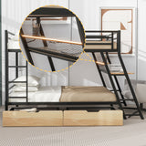 Twin Size Metal Bunk Bed with Built-in Desk, Light and 2 Drawers, Black(Expected Arrival Time: 9.18)