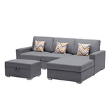 Nolan Gray Linen Fabric 4Pc Reversible Sofa Chaise with Interchangeable Legs, Storage Ottoman, and Pillows - Home Elegance USA