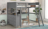 Full size Loft Bed with Drawers and Desk, Wooden Loft Bed with Shelves - Gray(OLD SKU:LT000529AAE) Home Elegance USA