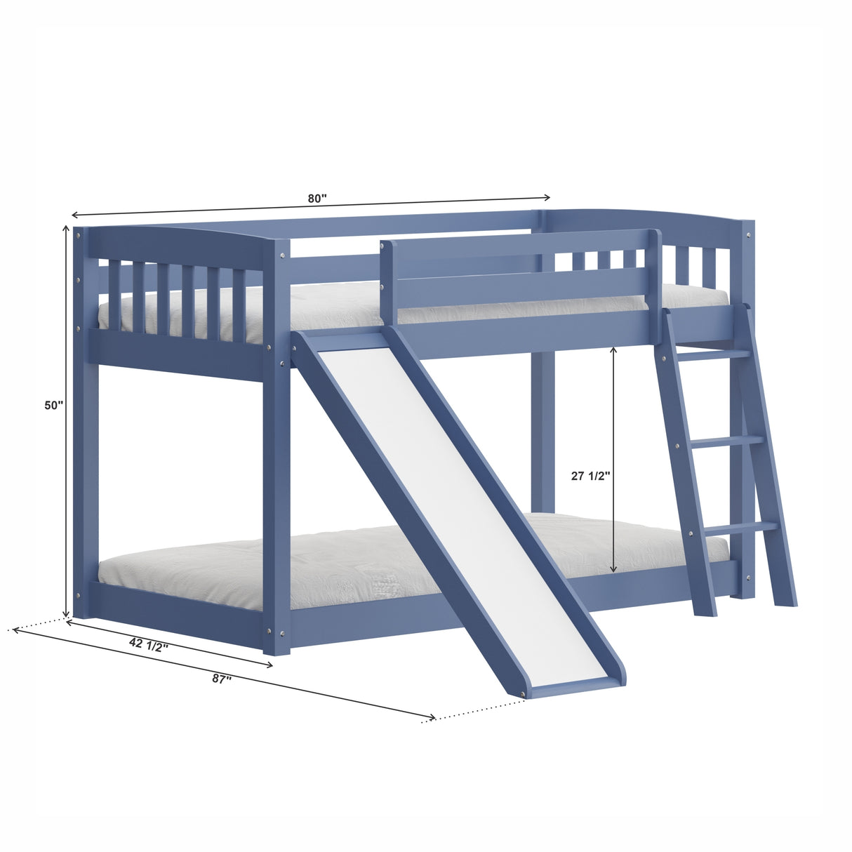 Yes4wood Kids Bunk Bed Twin Over Twin with Slide & Ladder, Heavy Duty Solid Wood Twin Bunk Beds Frame with Safety Guardrails for Toddlers, Blue - Home Elegance USA