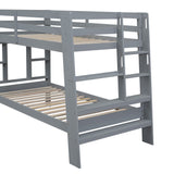 Twin over Twin Bunk Bed with Shelves and Built-in Ladder,  Gray (Expected Arrival Time:8.10) - Home Elegance USA