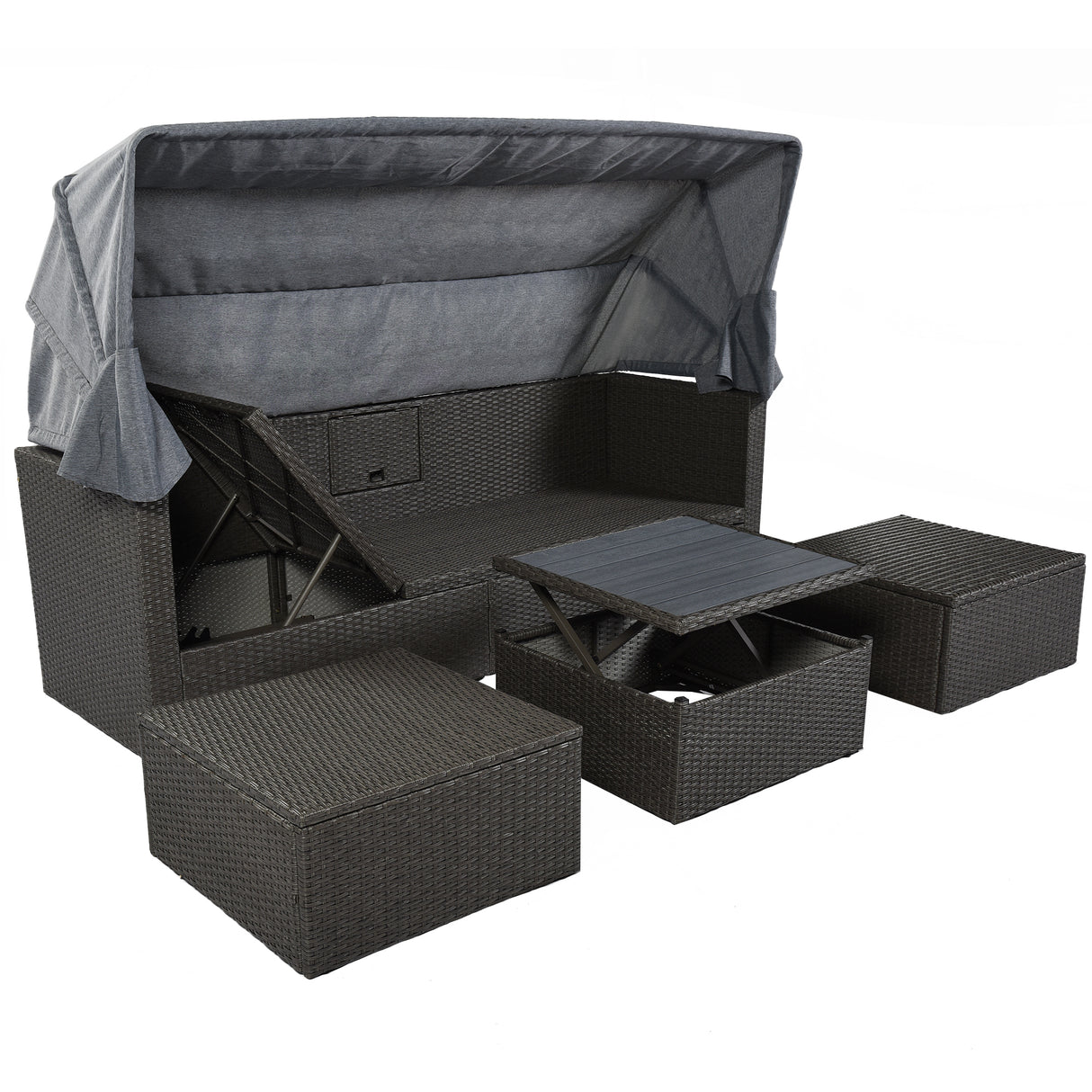 U_Style Outdoor Patio Rectangle Daybed with Retractable Canopy,  Wicker Furniture Sectional Seating with Washable Cushions, Backyard, Porch（As same as WY000263AAE） - Home Elegance USA